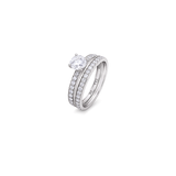 18K White Gold Ring with Twins Large Shiny Stone Design