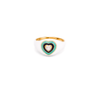 18K Gold Ring with Delicate Colorful Hearts and Heart Shaped Stone