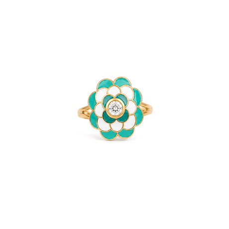 18K Gold Ring with Large Colorful Flower Design