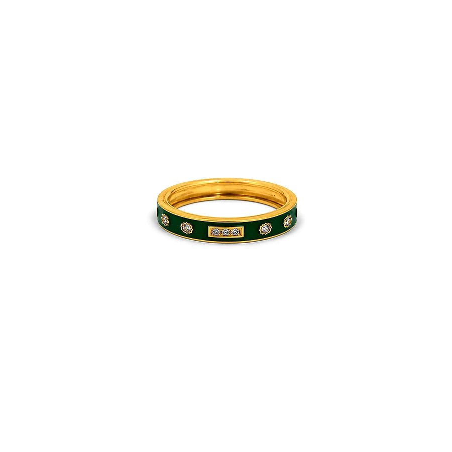 18K Gold Ring with Decorated Design In Green