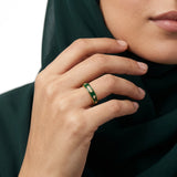 18K Gold Ring with Decorated Design In Green