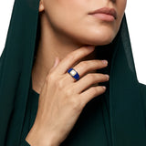 18K Gold Ring with Wide Color Square Embellished Stone Design In Blue
