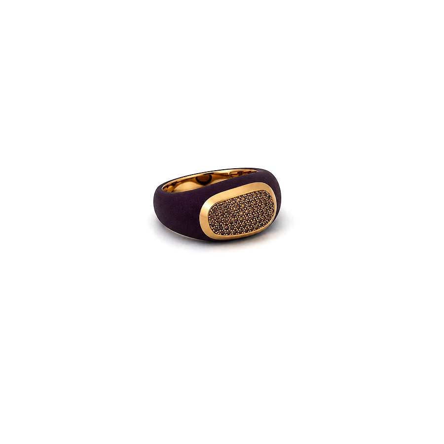18K Gold Ring with Wide Enamel Stone Embellishments Design In Purple