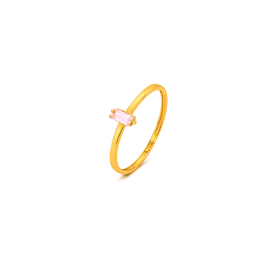 18K Gold Ring with Baguette Pink Topaz Center Stone Design