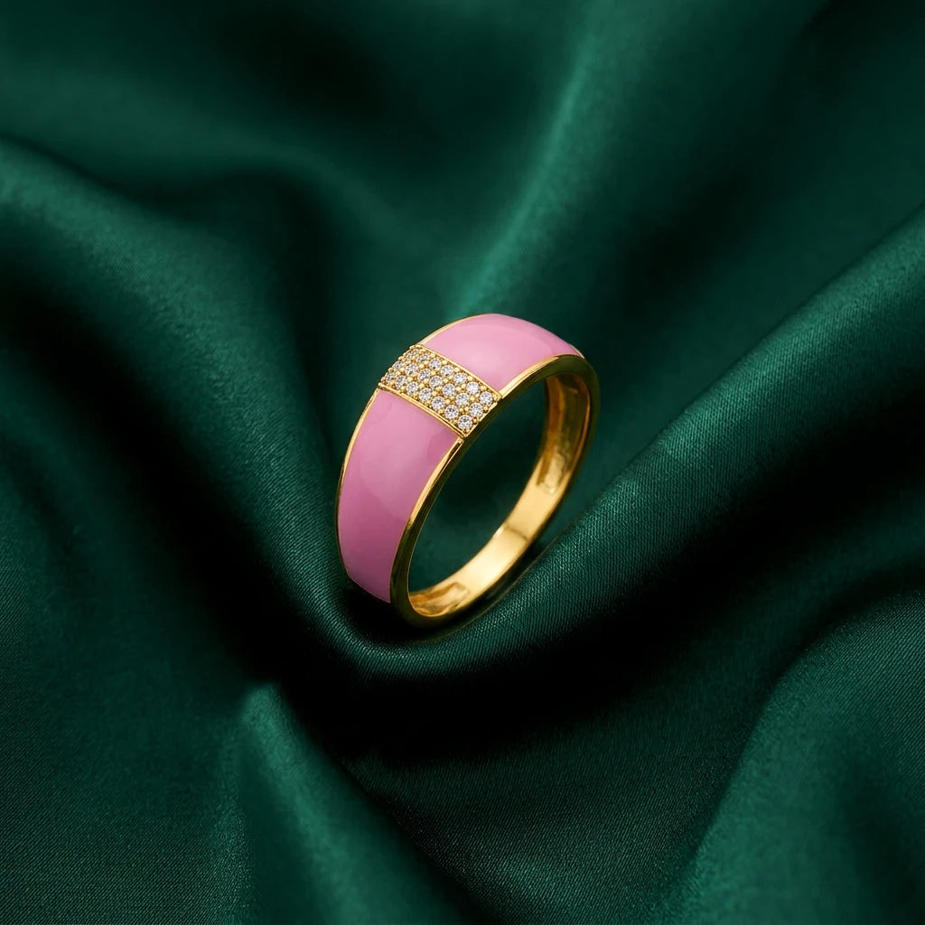 18K Gold Ring with Embellished Stone Design In Colorful