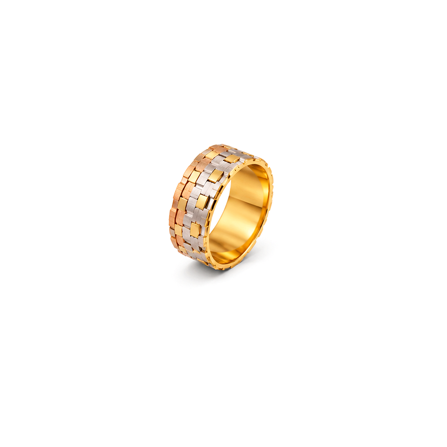 18K Gold Wedding Band with Bliss Two Tone Design