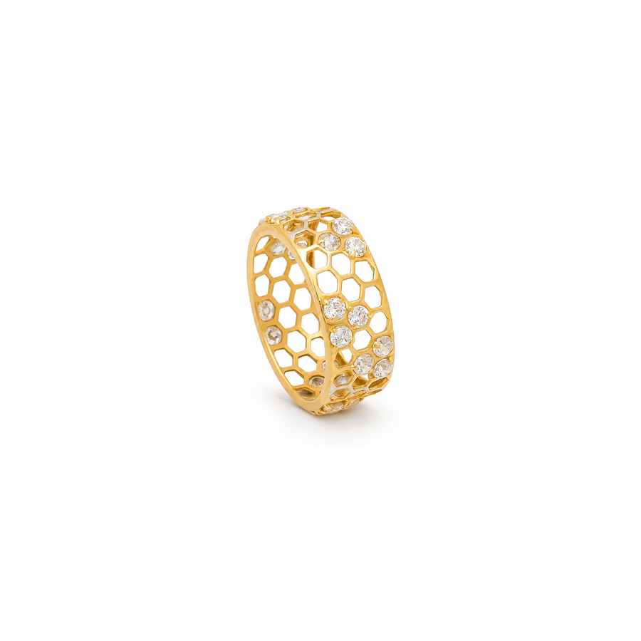 18K Gold Wedding Band with Amorpha Honeycomb Design