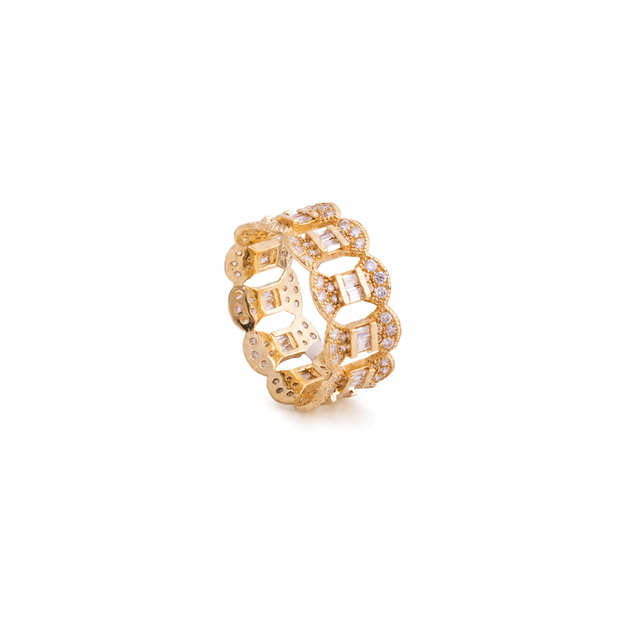 18K Gold Wedding Band with Victory Shining Gemstones Design
