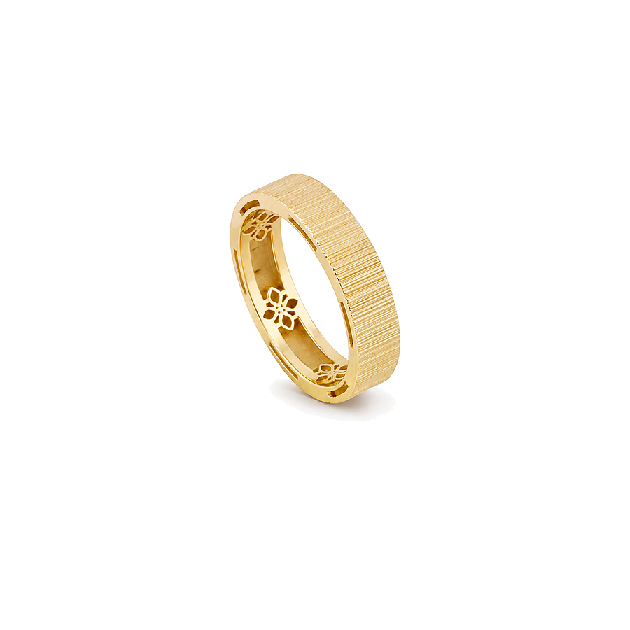 18K Gold Wedding Band with Inner Floral Engravings Design