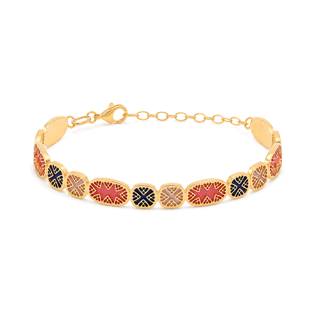 18K Gold Bracelet Colorful Squares Design