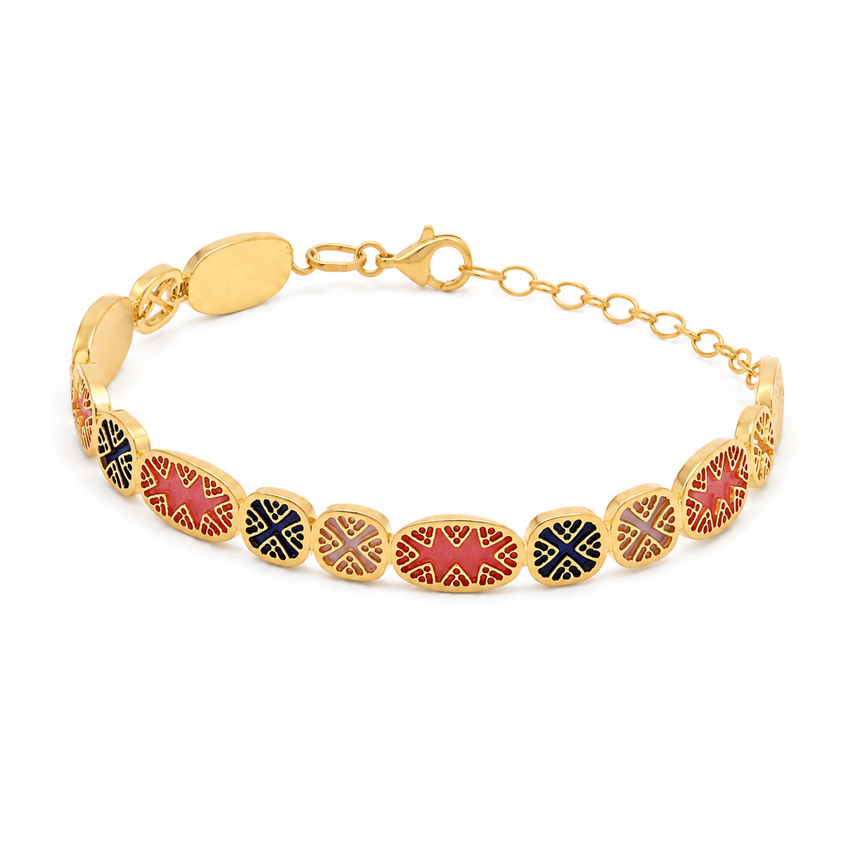 18K Gold Bracelet Colorful Squares Design