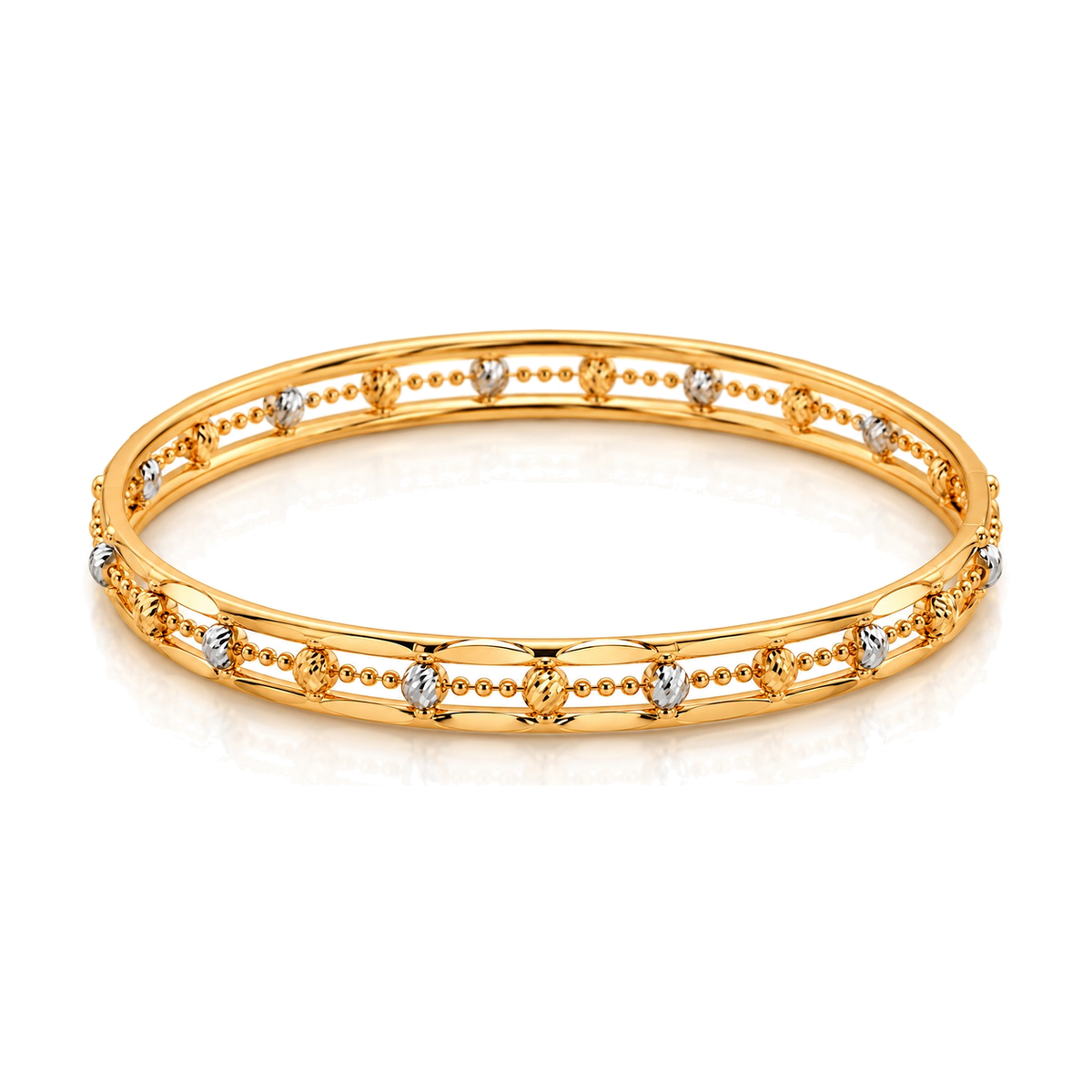 21K gold bangle Dorica Korat with a two-tone beaded rail design