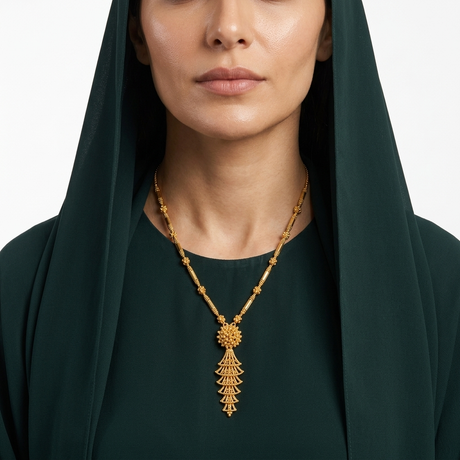 21K Gold Necklace Long Decorative Pendant