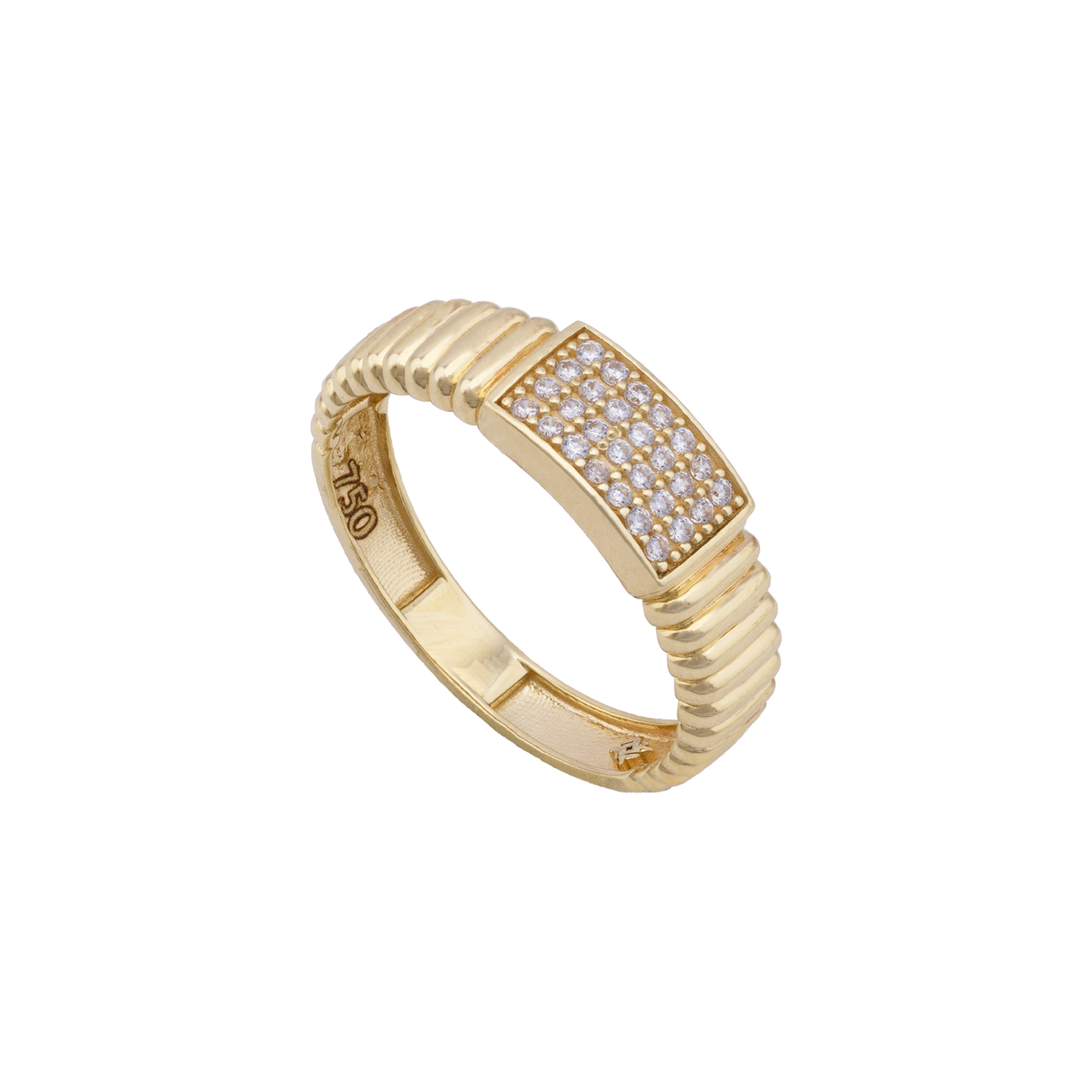 18K Gold Ring with Ribbed Edges Design