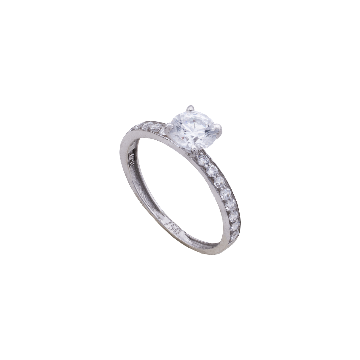 18K White Gold Ring with Twins Paved Shiny Stones Design