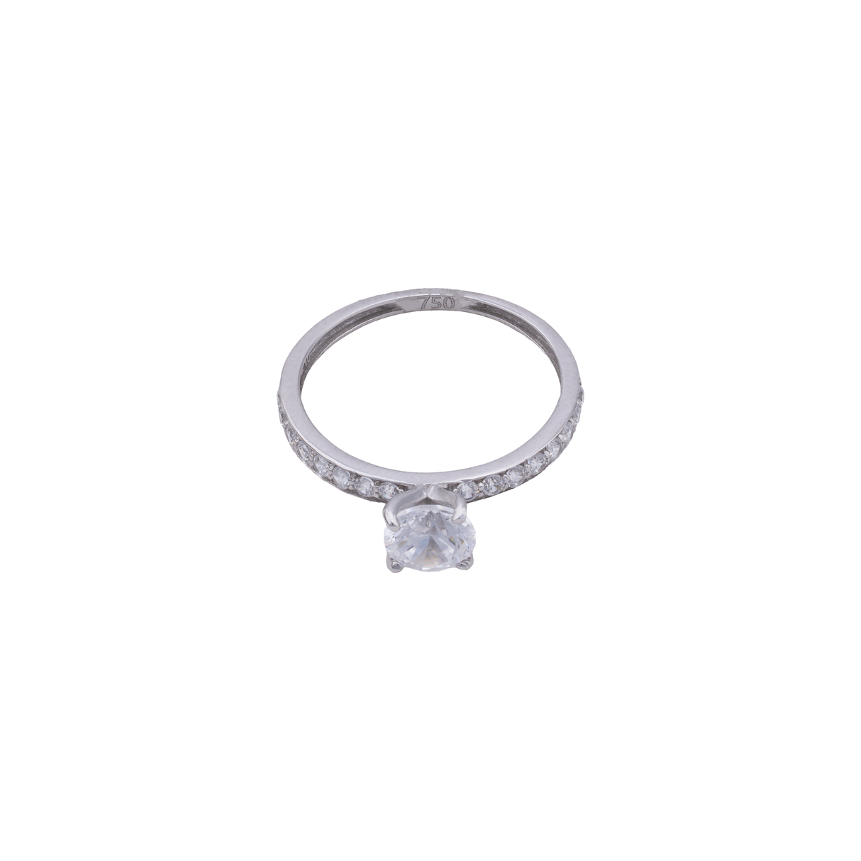 18K White Gold Ring with Twins Paved Shiny Stones Design