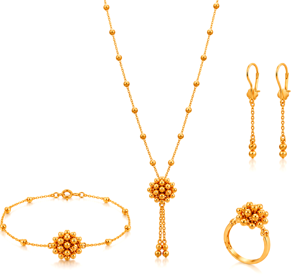 21K Gold Set with Beaded Cluster Design
