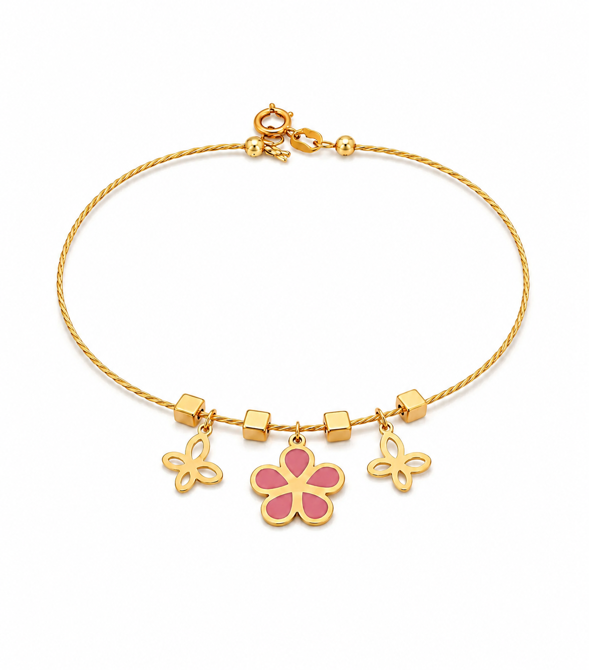 18K Gold Kids Bracelet with Colorful Flower Charm