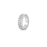 18K White Gold Ring with Sparkling Stones Triple Row Design