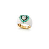 18K Gold Ring with Heart Inlaid Design In Green