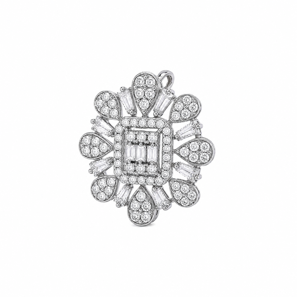 18K White Gold Pendant with Ornate Square Design