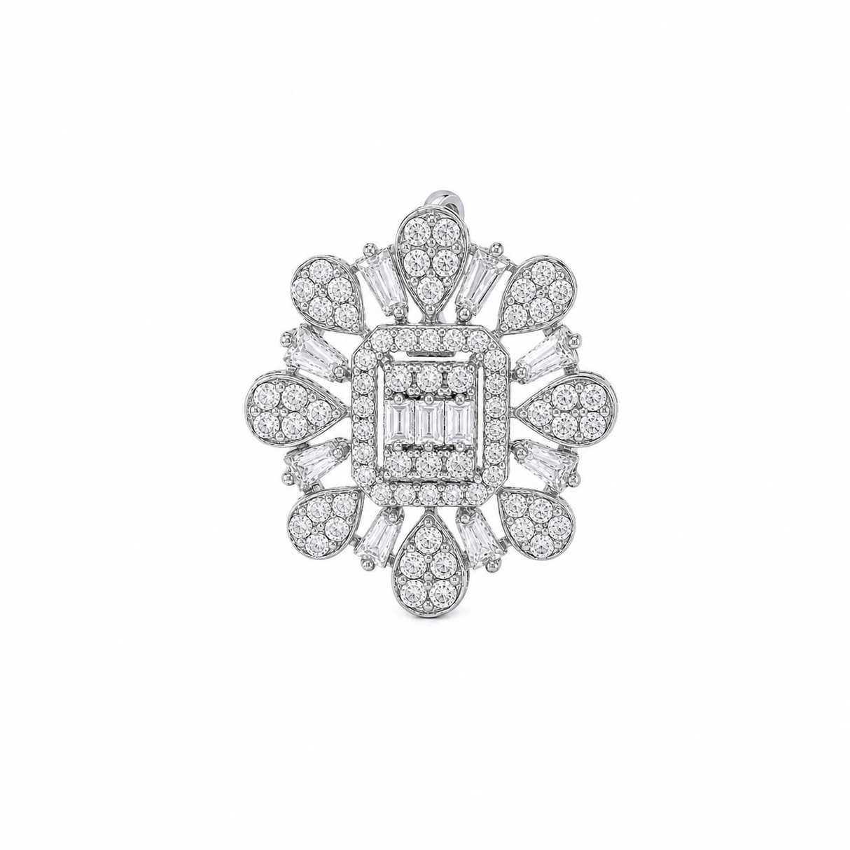 18K White Gold Pendant with Ornate Square Design