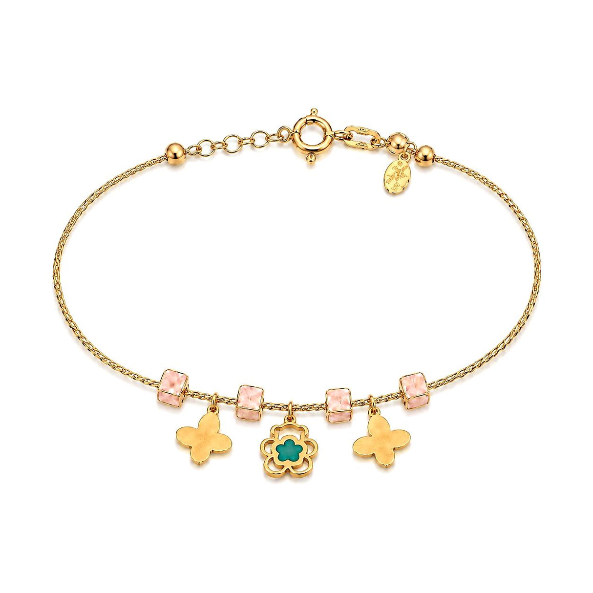 18K Gold Kids Bracelet Butterfly, Colored Stones Design