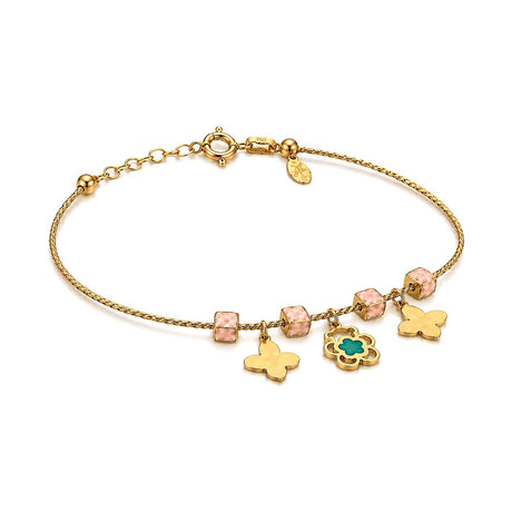 18K Gold Kids Bracelet Butterfly, Colored Stones Design