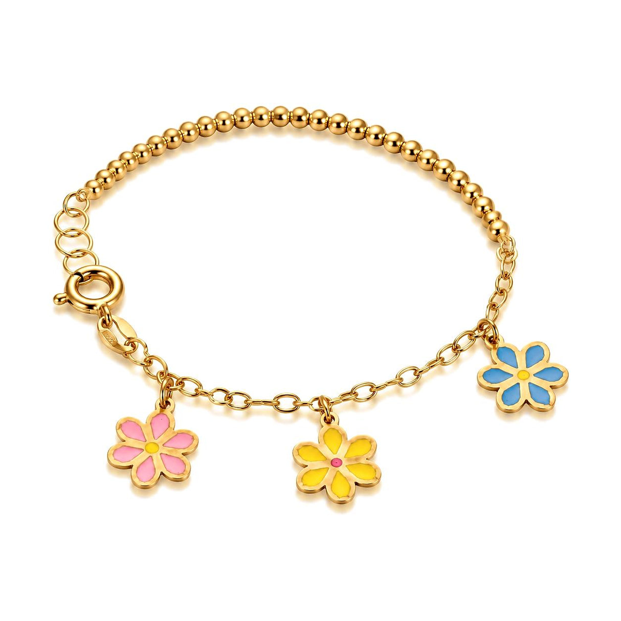 18K Gold Kids Bracelet Garden Flowers Design