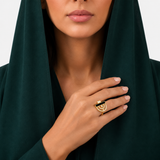 خاتم ذهب عيار 18 نصف دائرة باللون الآسود