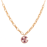 18K Gold Necklace with Colorful Shapes Design