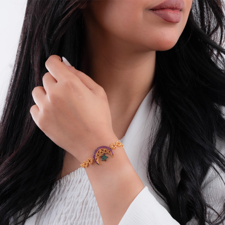 21K Gold Bracelet with Crescent and Star Design