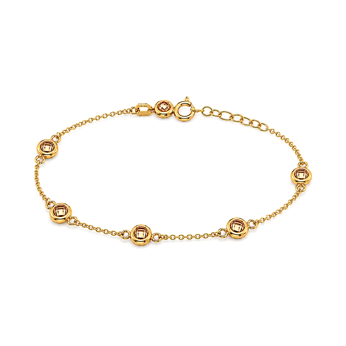 18K Gold Chain Bracelet Colorful Stones Design