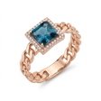 18K Gold Chain Ring with Blue Lucky Stone