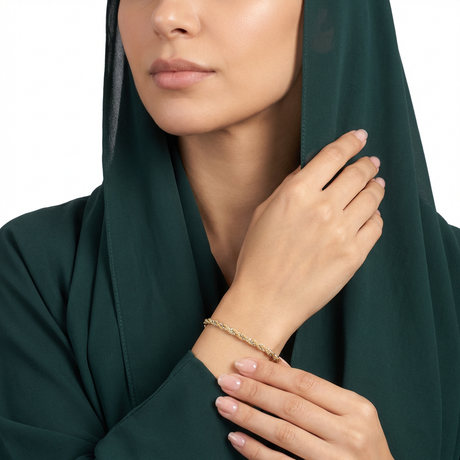 انسيال ذهب عيار 18 بتصميم مجدول ثنائي اللون