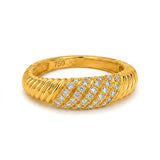 18K Gold Ring with Paved Twisted Design