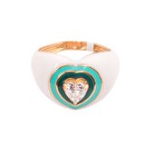 18K Gold Ring with Heart Design Inlaid Green