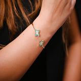 18K Gold Open Bracelet with Double Green Rose Design