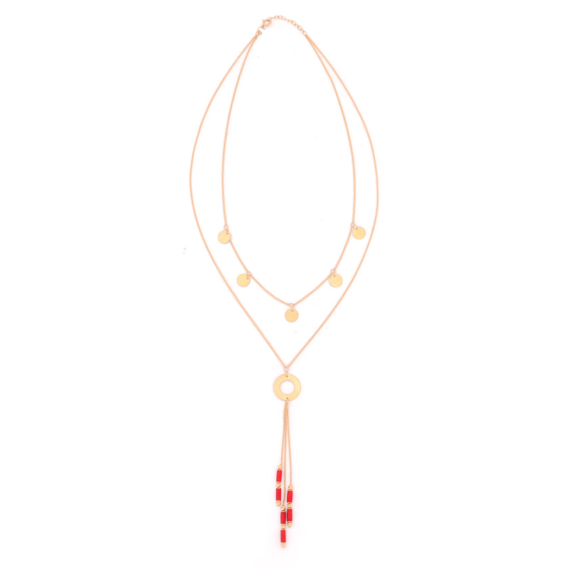 18K Gold Necklace with Long Harmonious Pendants