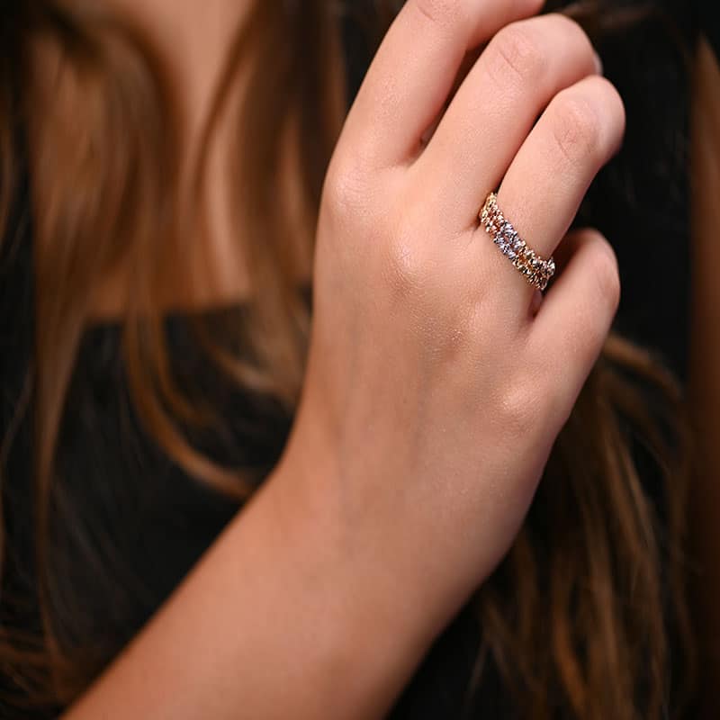 18K Gold Ring Double Rows