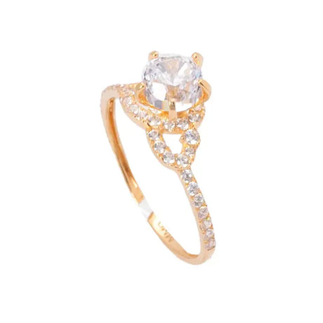 دبلة ويلثي ذهب عيار 18 بحجر دائري وفصوص لامعة - منصور للذهب