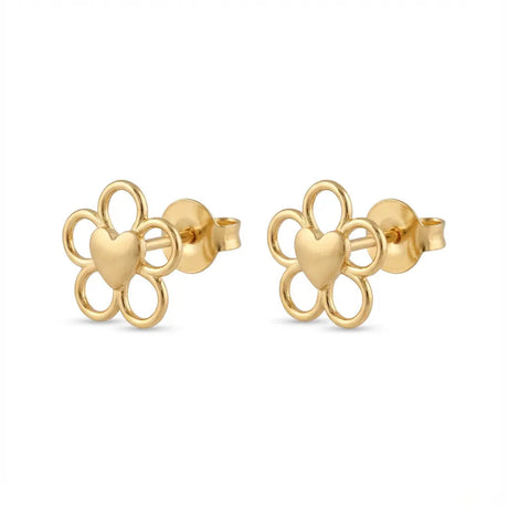 أقراط عيار 18 بتصميم زهرة قلبية - منصور للذهب