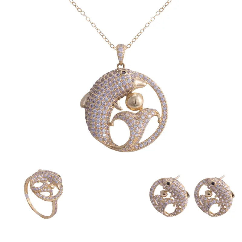 18K Gold Dolphin Design Jewelry Set