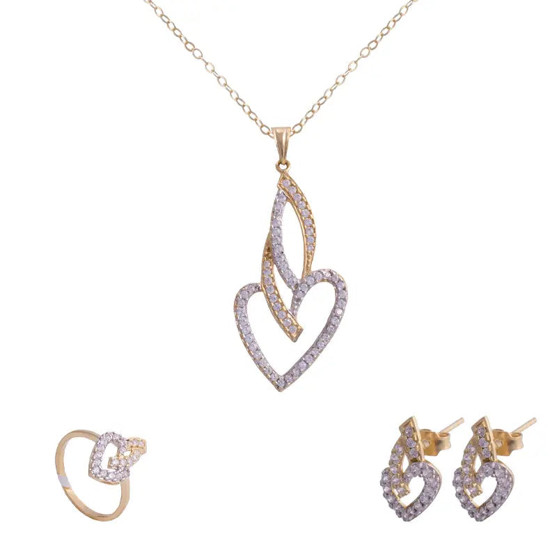 18K gold set, "Love" with shiny stones