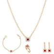 18K Gold Set with Red Stone, Including Chain and Earrings
