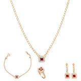 18K Gold Set with Red Stone, Including Chain and Earrings