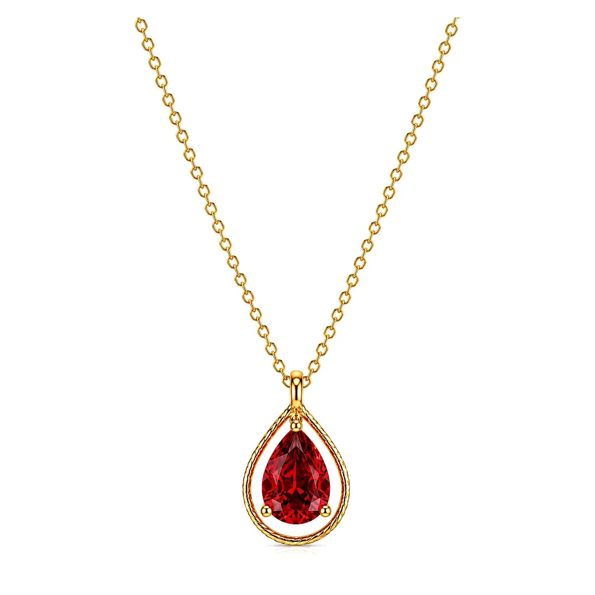 عقد ذهب عيار 18 بتصميم دمعة بحجر أخضر - Weight: 1.54g, Size: 40.00, Color: Red