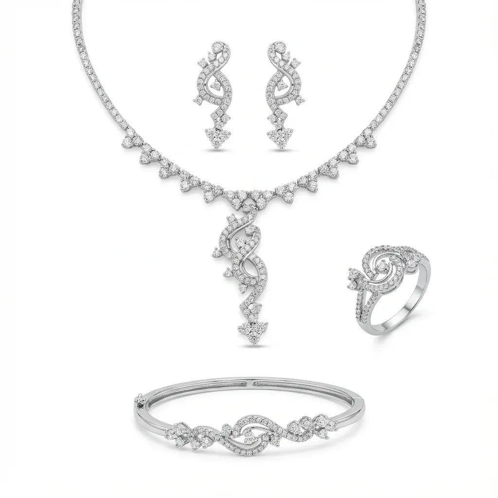 18K White Gold Set Basant, with A Decorative Design