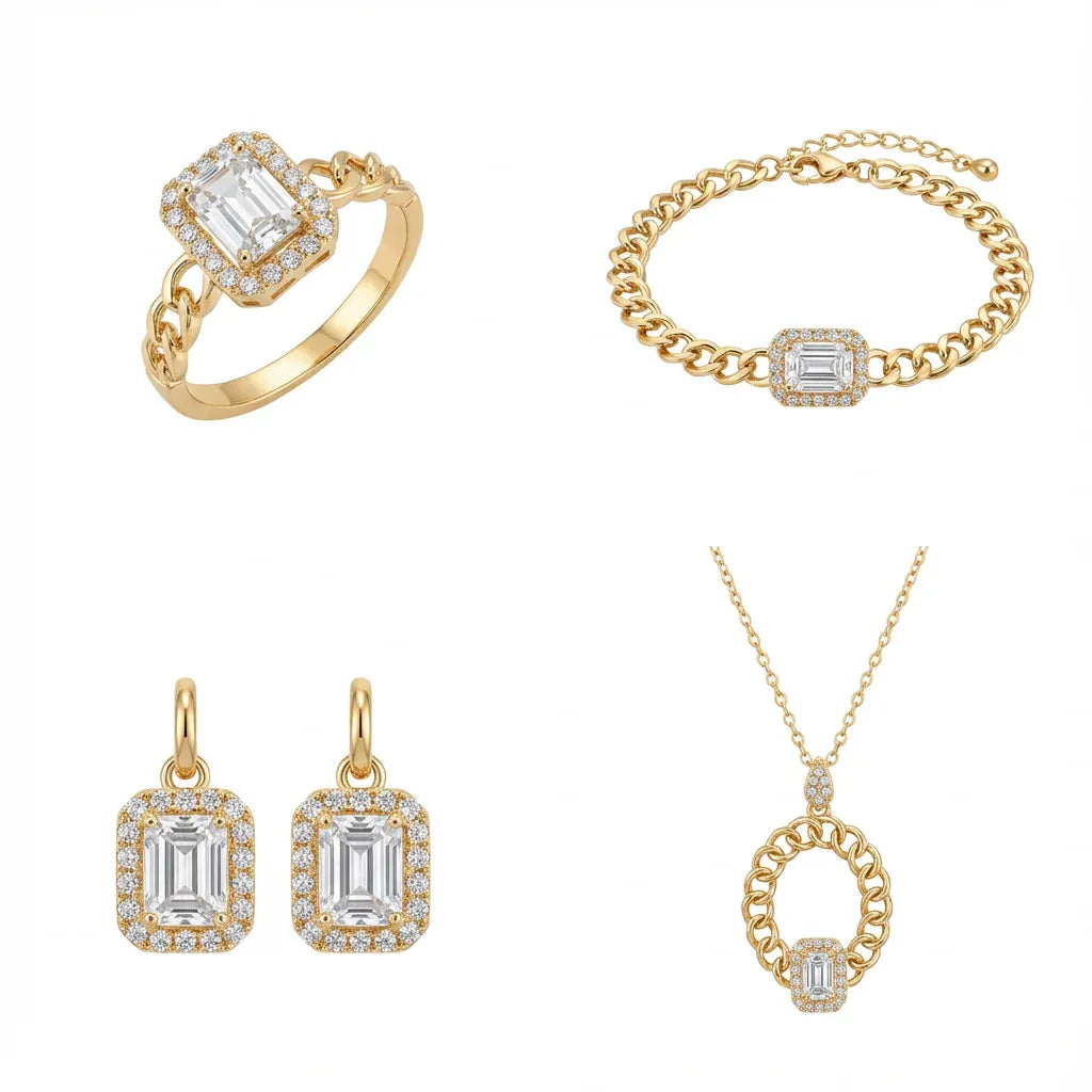 نصف طقم جارة القمر ذهب عيار 18 بتصميم عصري - Ghamieh