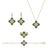 18K Gold Set with Green Leaf Design